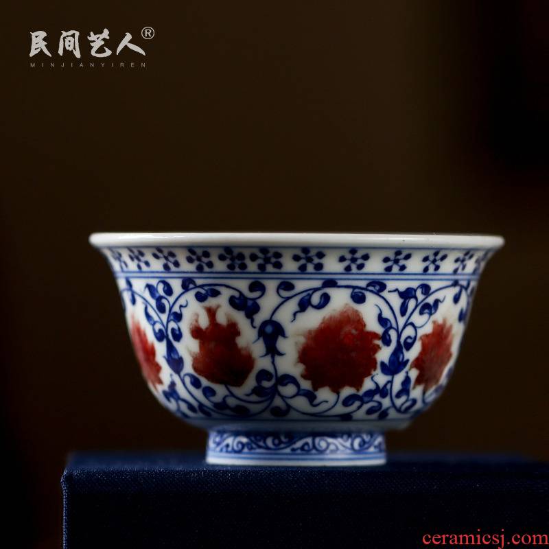 Blue youligong spends pressure hand of jingdezhen pure manual master cup kung fu teacups hand - made ceramic bowl
