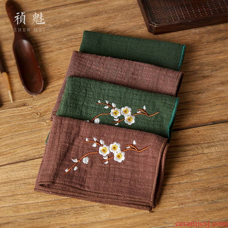 Jingdezhen kung fu tea accessories embroidery tea towel Chinese wind thickening of pure cotton and linen bibulous tea towel