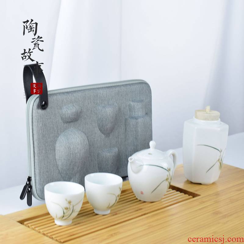 Travel tea set suit portable receives a complete set of white porcelain ceramic story kung fu tea set a pot of two CPU crack cup