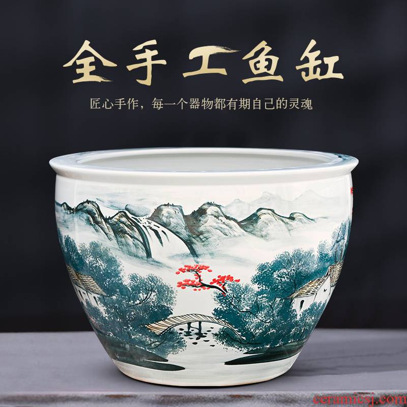 Jingdezhen ceramic size 1 m fish tank water lily bowl lotus goldfish turtle to heavy cylinder courtyard fish basin porcelain basin