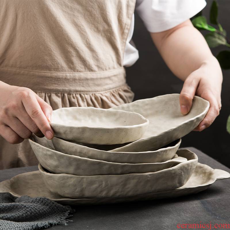 Manual coarse ceramic tableware suit and wind TaoPan retro bowl dish dishes household ceramics creative feeder type