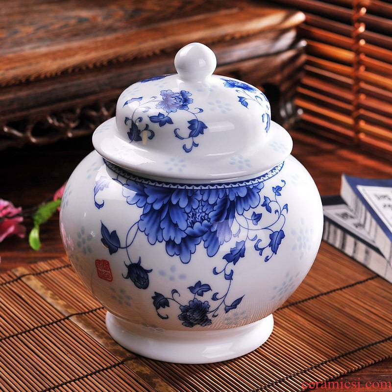 1 kg of jingdezhen ceramic tea pot seal pot a large blue and white honey tea pot pot POTS storage tank