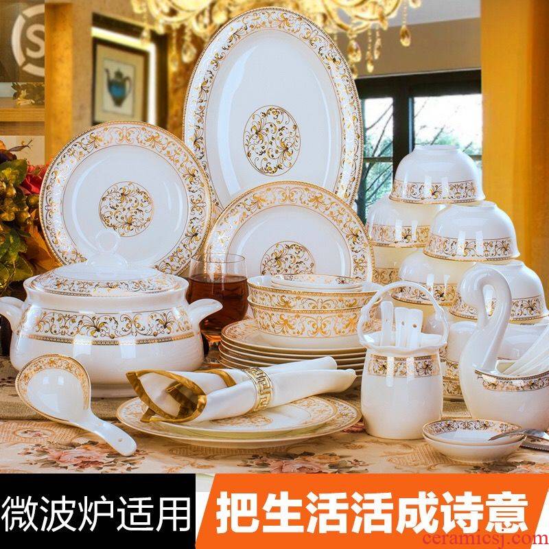 60 head dishes suit household jingdezhen European - style ipads porcelain bowl chopsticks ceramic bowl Chinese composite plate