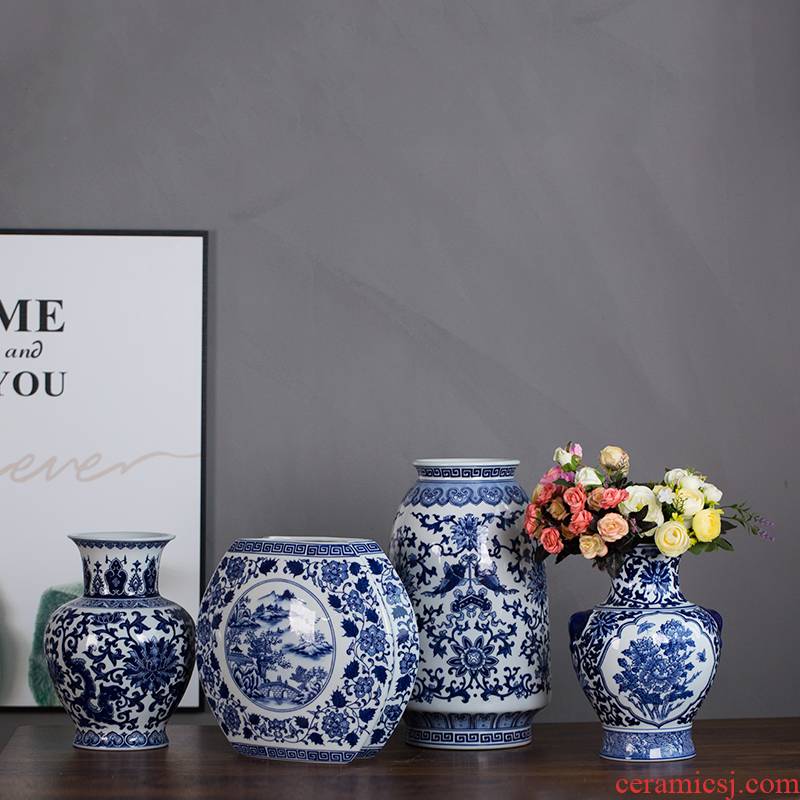 Jingdezhen ceramic vase furnishing articles sitting room light flower arranging new Chinese style key-2 luxury creative contracted floral outraged of blue and white porcelain decoration