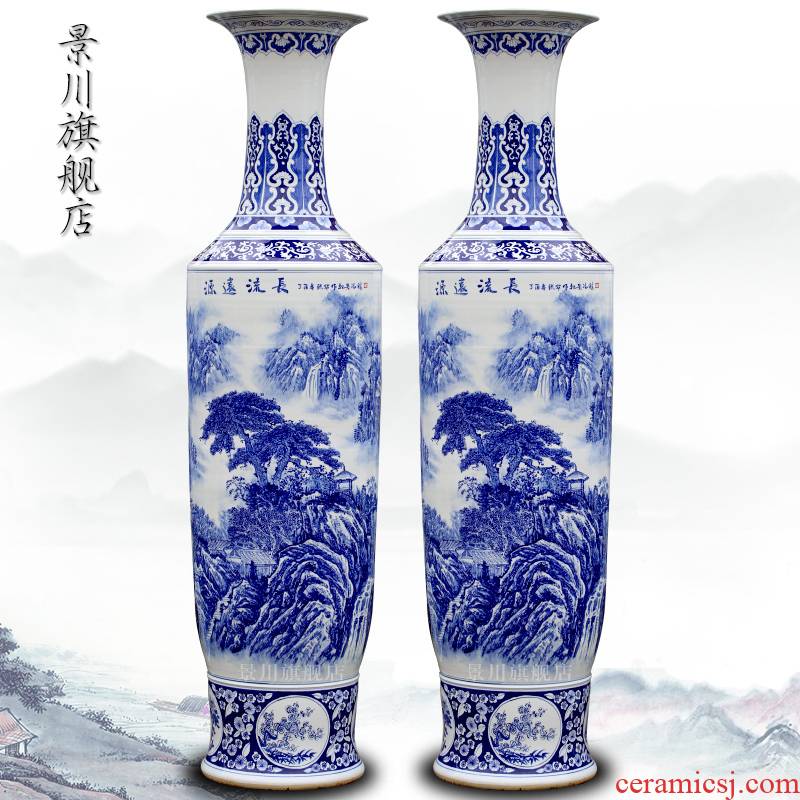 Jingdezhen ceramics hand - made enjoy a long history of landscape painting of large blue and white porcelain vase home furnishing articles in the living room