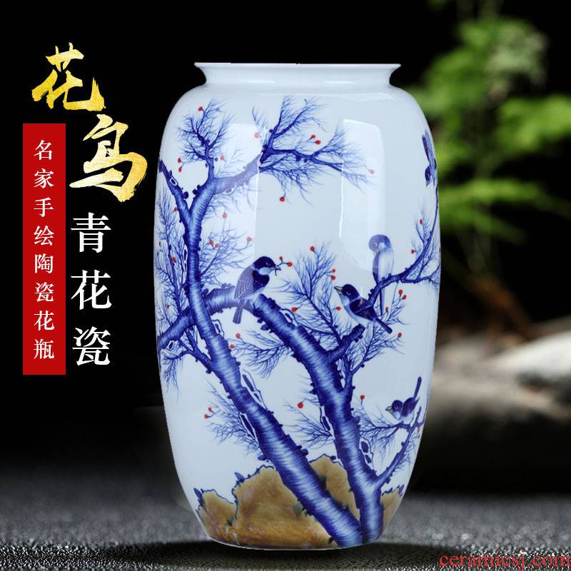Jingdezhen famous hand - made painting of flowers and blue and white porcelain vase of large diameter sitting room wide expressions using ceramic furnishing articles lucky bamboo arranging flowers