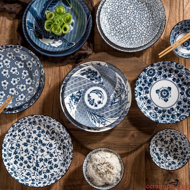 Blue and white porcelain bowls tableware Japanese eat rice bowl 10 sets ceramic bowl dish household combination gift boxes for breakfast
