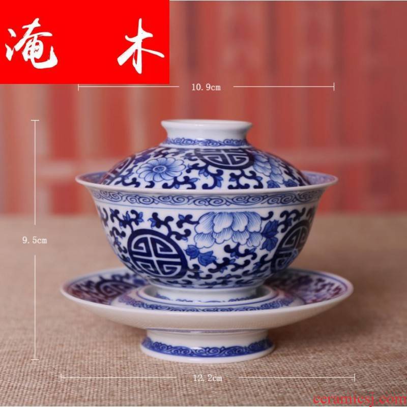 Flooded jingdezhen wood antique glaze color all hand kung fu tureen three large tea bowl to bowl bowl of ceramics