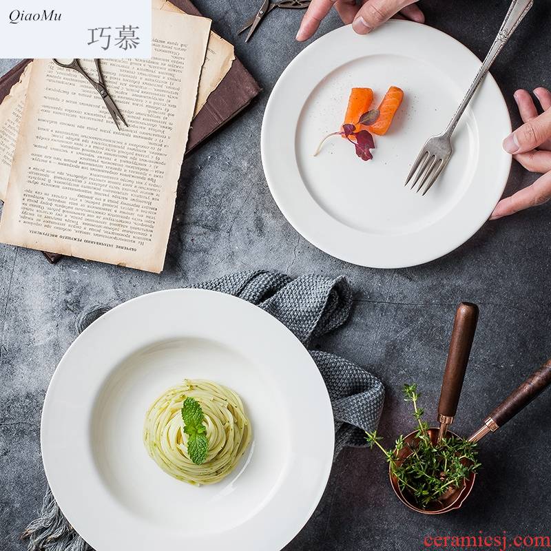 Qiam qiao mu dinner plate flat ceramic tableware household food dish plate plate steak tray table design customization