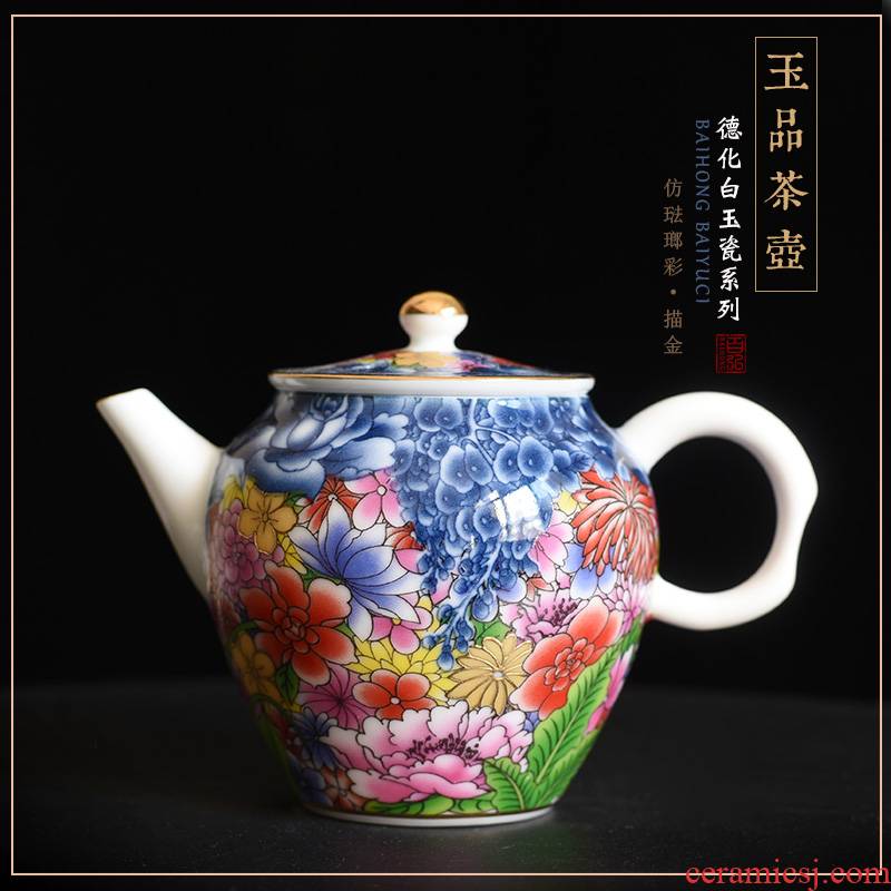 Imitation enamel see colour on flower ceramic teapot kung fu tea set the see colour blue and white porcelain enamel teapot single pot by hand