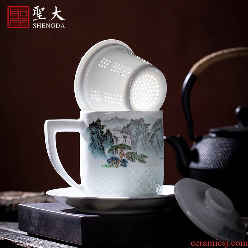Holy big office cup hand - made of ceramic - new color wind stream and exquisite office cup all hand jingdezhen porcelain tea set