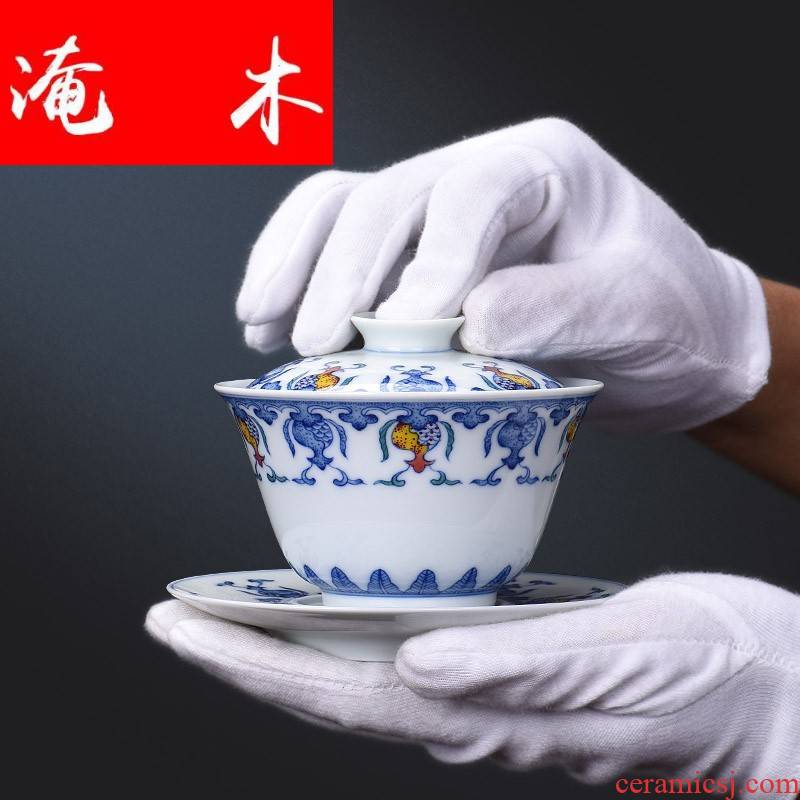 Submerged wood jingdezhen blue and white ceramics bucket color manual all three tureen kung fu tea bowl
