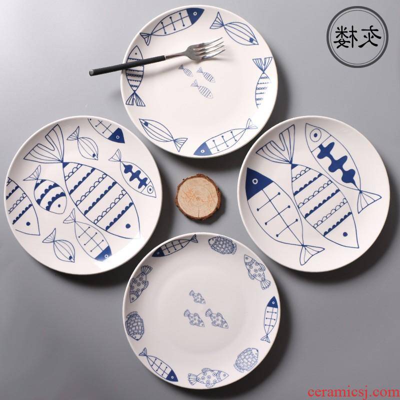 The kitchen creative steak hand - made ceramic western food fish tray was 8 inches household gift porcelain dish plate round plate