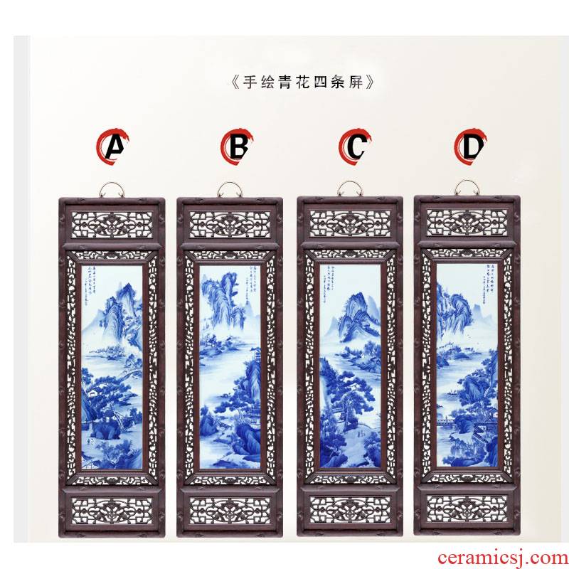 Jingdezhen ceramic background made porcelain plate painting landscape painting four screen adornment home sitting room hotel furnishing articles to restore ancient ways