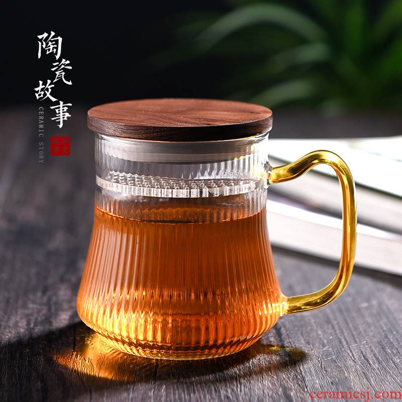 Ceramic tea story separation brew glass tea cup of high capacity thickening filtration crescent cup with cover glass