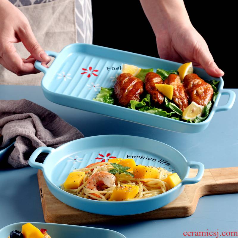 Ceramic ears creative dish dish dish home baking pan bake bowl for FanPan microwave oven special dishes
