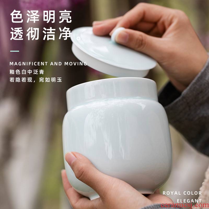 Shadow blue its tea jar airtight jar with cover the receive a case from jingdezhen ceramic white tea pu 'er tea home as cans