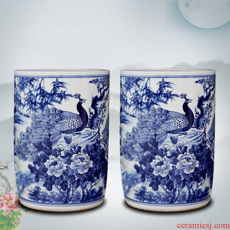 Jingdezhen porcelain ceramic hand - made peacock peony vases sitting room big furnishing articles calligraphy and painting scroll the receive accessory products