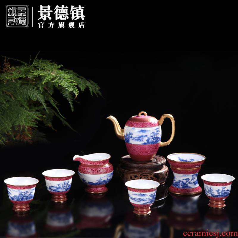Jingdezhen x Yun know taste to pick flowers paint ceramic tea cups of tea set of the teapot gifts home office business