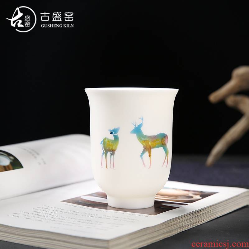 Ancient sheng up suet jade porcelain hand - made master cup single CPU thin foetus move checking sample tea cup large kung fu tea cups
