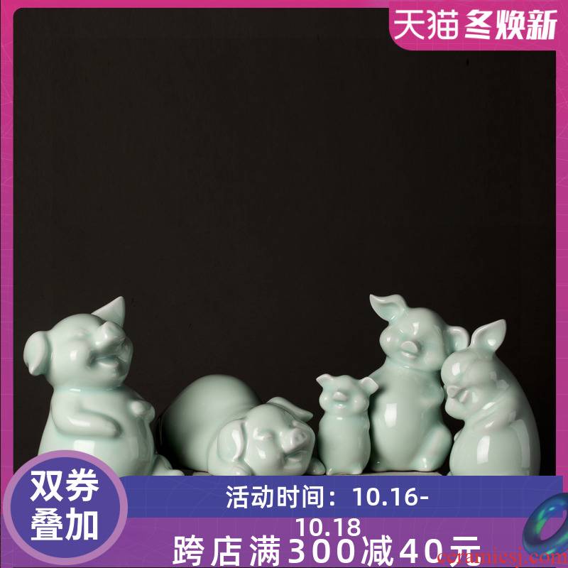 Green glaze pig furnishing articles furnishing articles of the new Chinese ceramics, ceramic creative home sitting room office