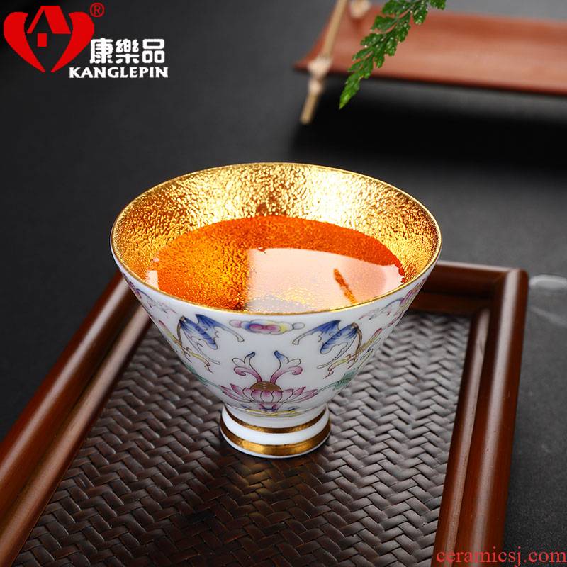 Recreational product colored enamel yellow marigold kung fu tea cups and gold hat cup of jingdezhen ceramic sample tea cup single cup home