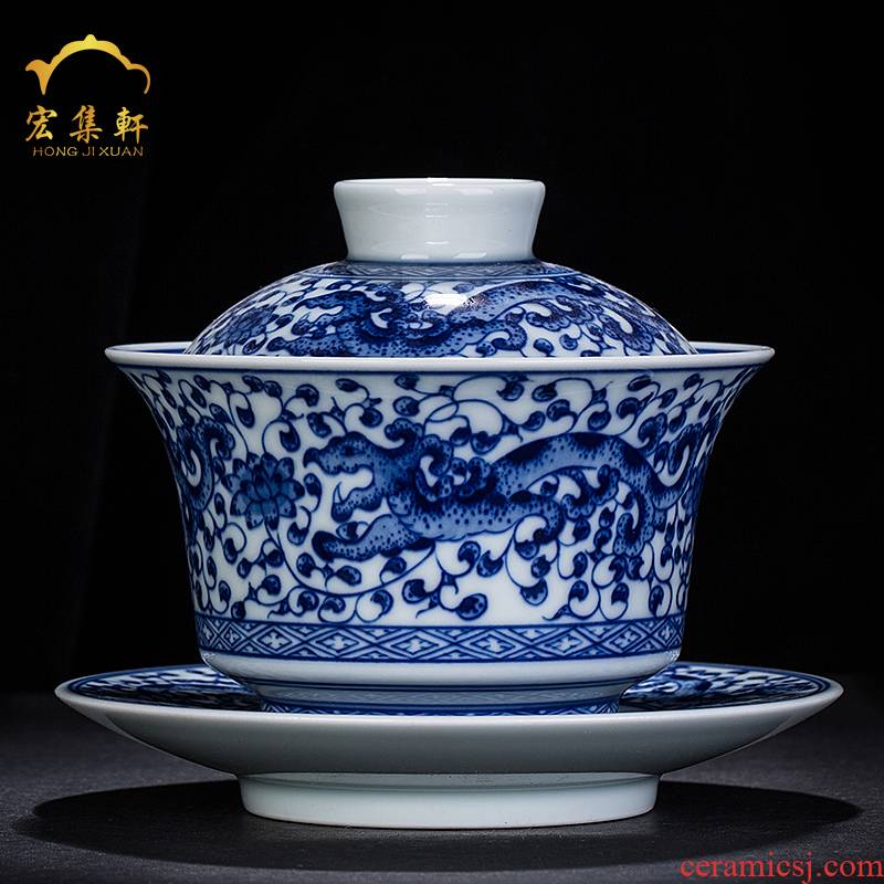 Hand made blue and white only three tureen large blue and white porcelain cups Chinese blue and white dragon wind restoring ancient ways people make tea bowl