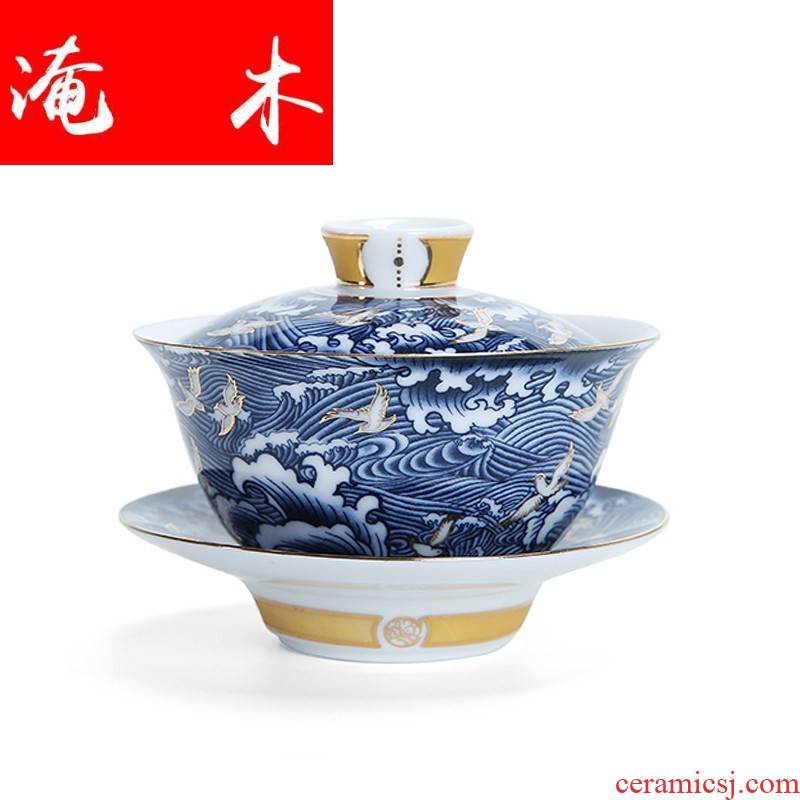 Submerged wood by hand the see colour blue and white porcelain craft tureen high dehua white porcelain kung fu tea set three bowl of tea ware worship