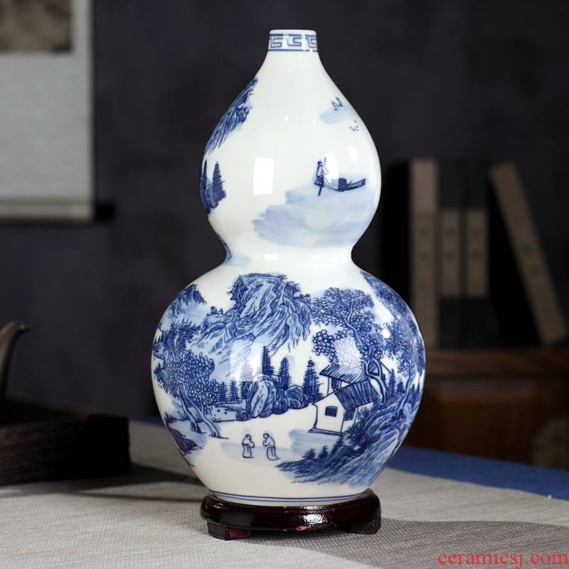 Gourd blue and white porcelain vase Chinese jingdezhen ceramics archaize furnishing articles sitting room flower arranging landscape decoration