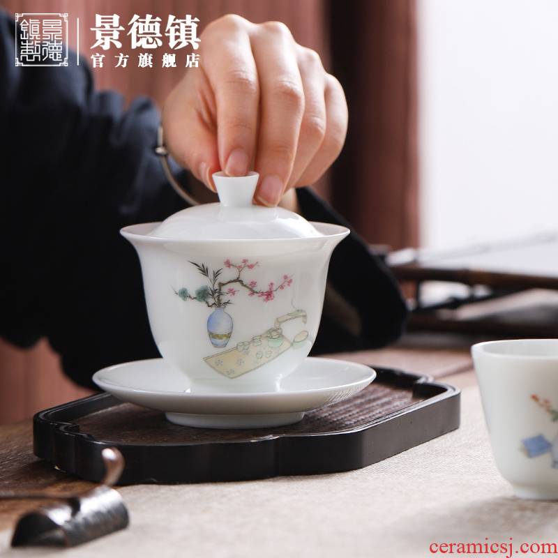 Jingdezhen flagship store manual white porcelain kung fu tea set four cups a tureen combination of household make tea