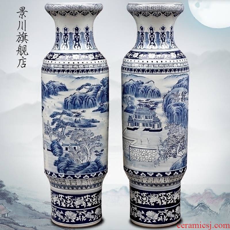 Jingdezhen ceramic antique hand - made landscape paintings of Chinese style of large vase after classic adornment opening gifts furnishing articles