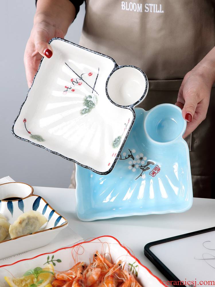 Jingdezhen ceramic plate with vinegar disc dumplings home creative double drop food dish of steaming plate plate tableware