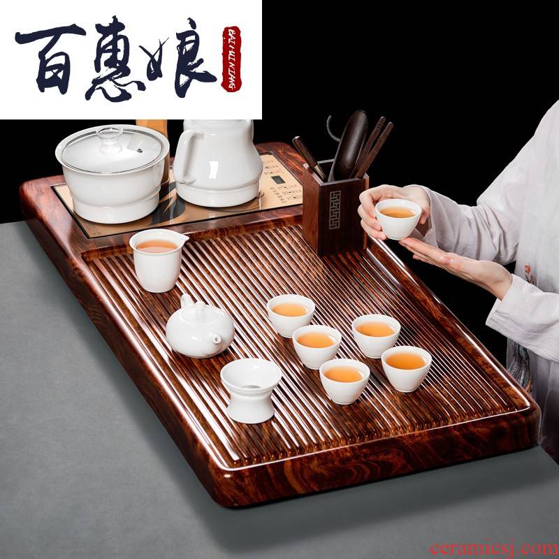 (niang tea contracted and I household kung fu of a complete set of ceramic tea set solid wood tea tray full automatic fire