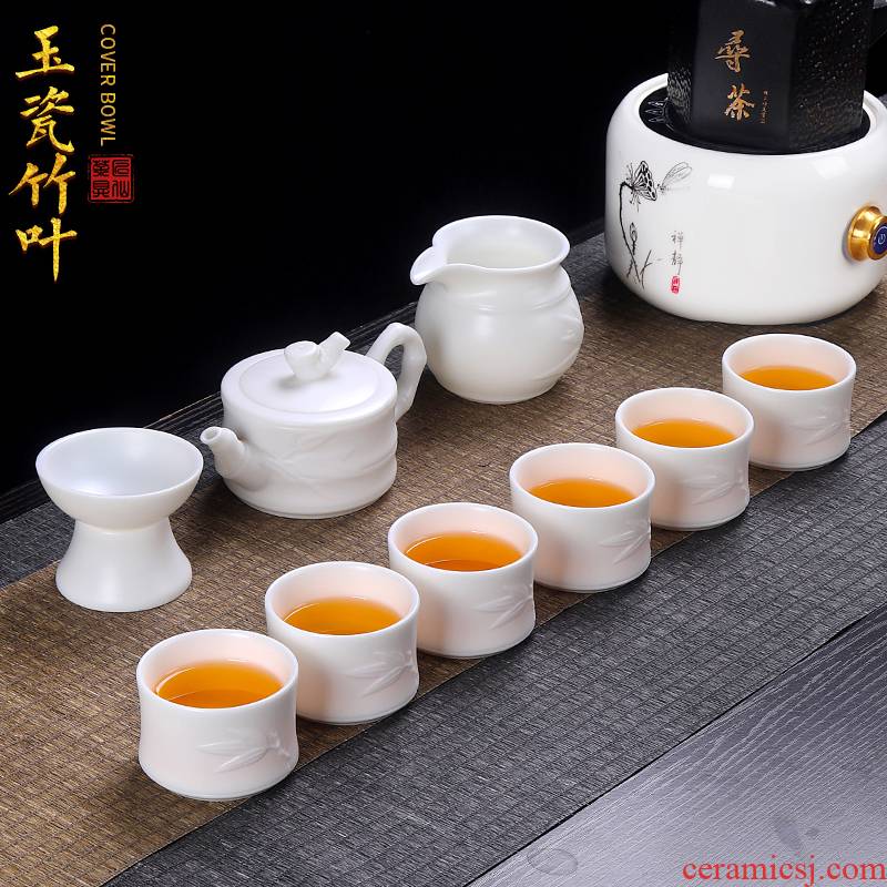 Artisan fairy dehua white porcelain kung fu tea set suit pure manual household contracted sitting room tea teapot teacup