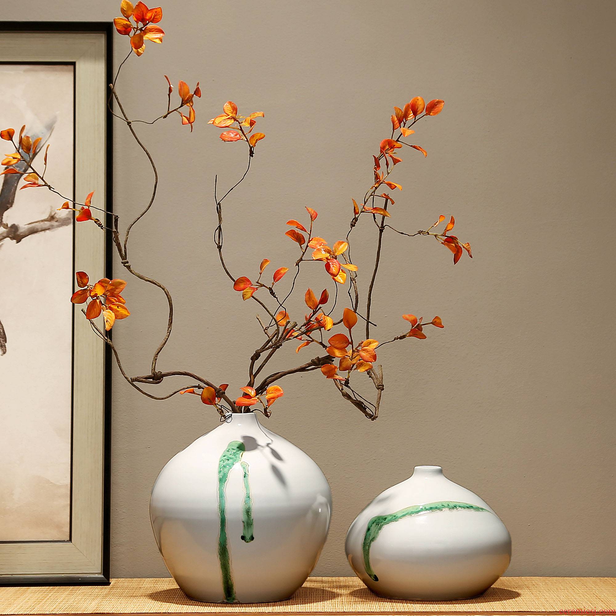 Jingdezhen new Chinese zen decorations dried flower vase furnishing articles porch combination living room TV cabinet ceramic vase