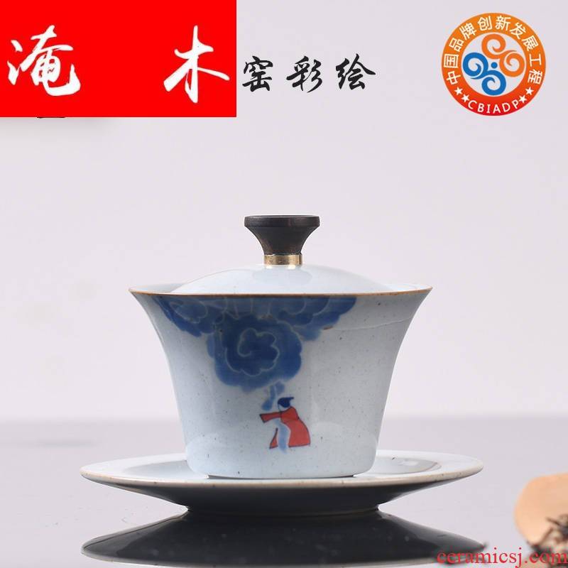 Flooded wooden landscape ceramics jingdezhen blue and white tureen large antique hand - made three to make tea bowl of household