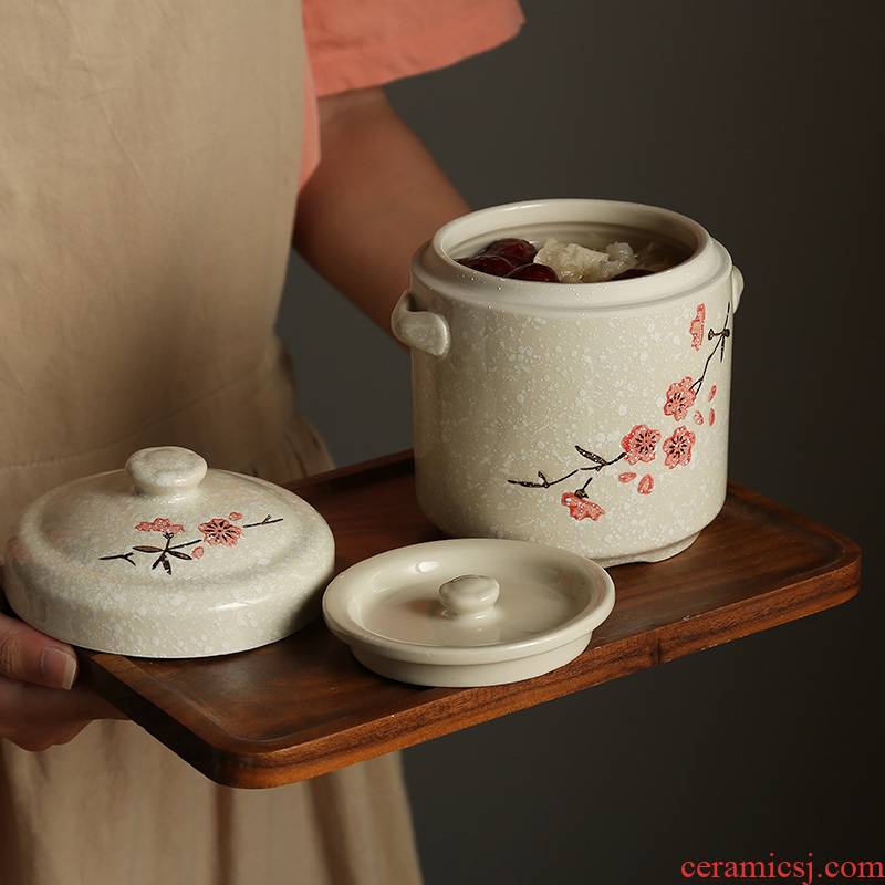 Ceramic water stew stewed bird 's nest cup with cover double cover ears steamed egg cup stew stew pot with bladder size bowl