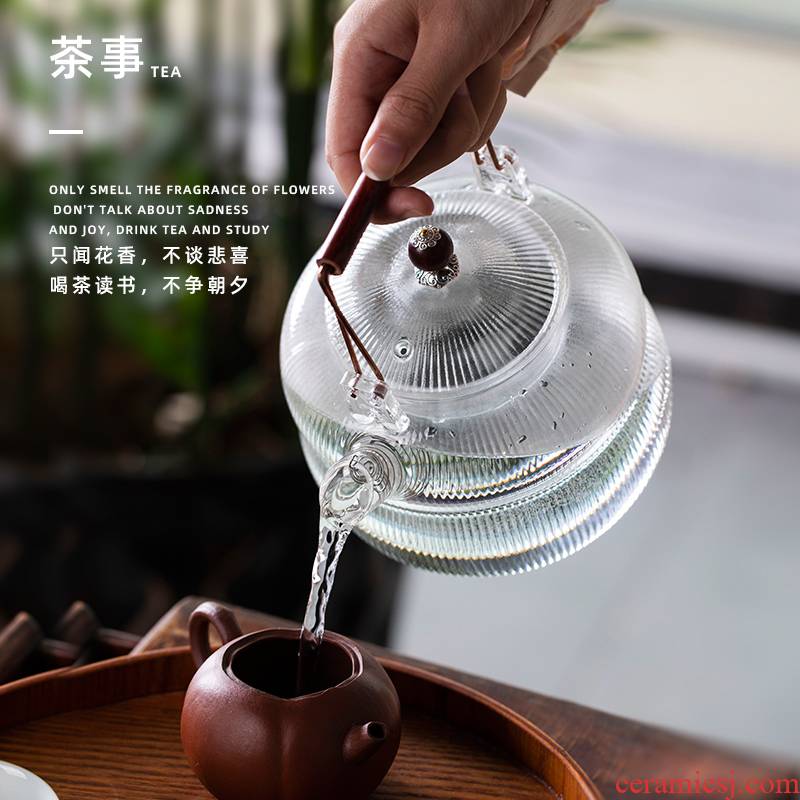 Joan notes glass girder pot boiled tea kungfu tea set single pot of a single electric TaoLu high - temperature thickening high appearance level