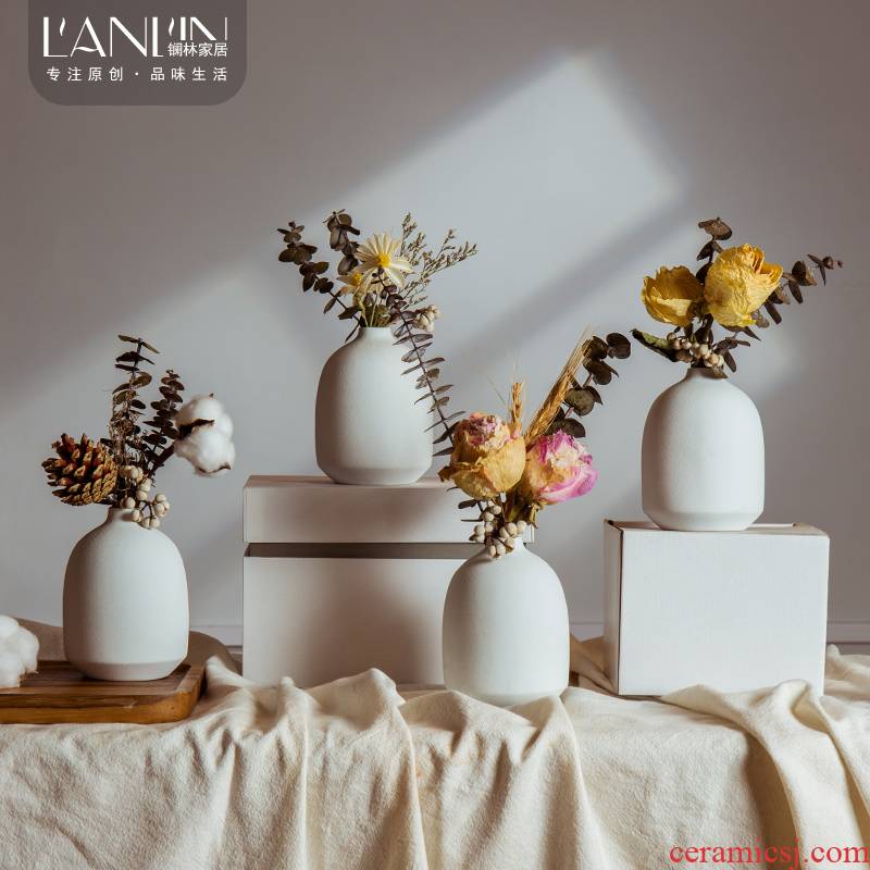 Nordic light key-2 luxury dried flowers decorative home furnishing articles TV cabinet table flower arrangement is small adorn article Japanese contracted ceramic vase