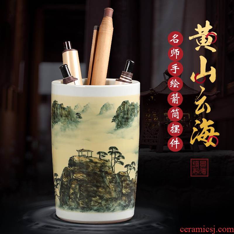 Hand painting and calligraphy scrolls cylinder large landing jingdezhen ceramic vase furnishing articles the draw tube with the receive a vertical cylinder