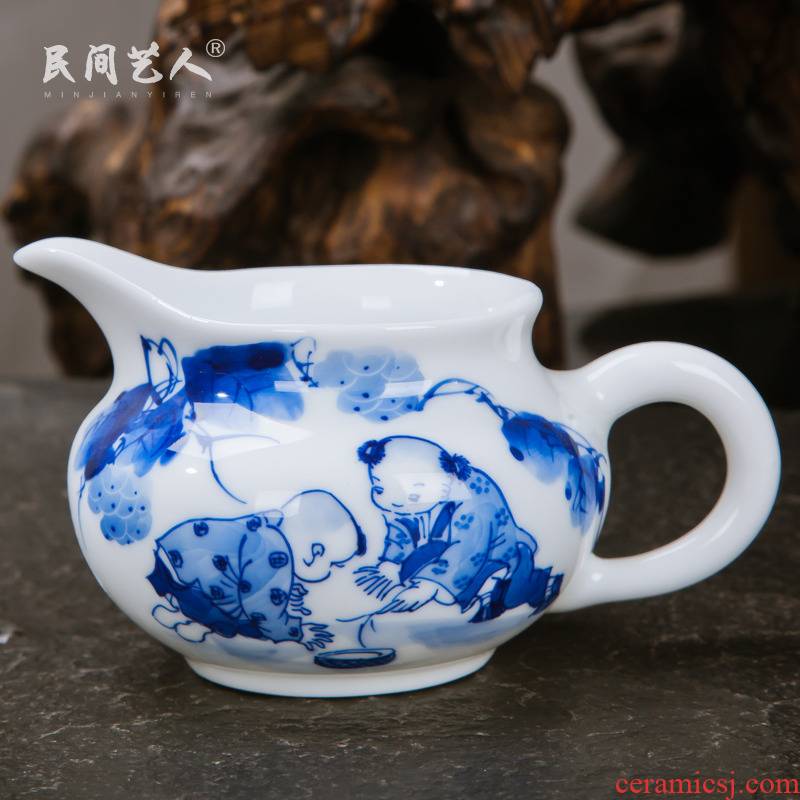 Jingdezhen ceramic kung fu tea set with parts manual hand - made fair keller cup tea ware fair of blue and white porcelain cup