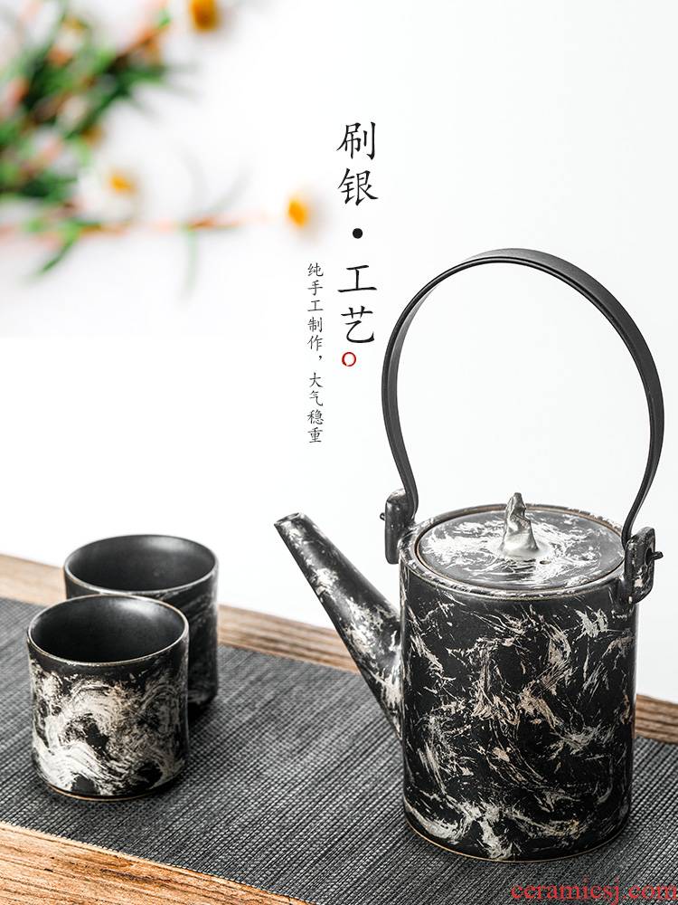 Kombucha tea teapot jingdezhen checking ceramic tea pot of single pot of Chinese brush silver pot of large capacity girder are male