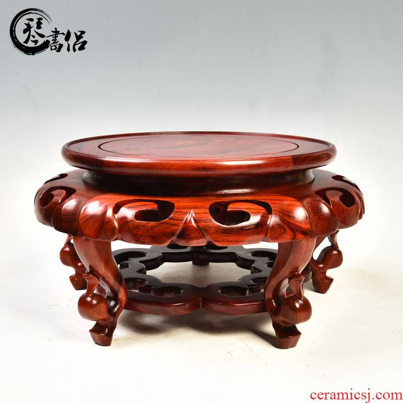 Chinese flowering crabapple red wingceltis woodcarving several aquarium vase base rounded bonsai solid wooden tap home furnishing articles padding