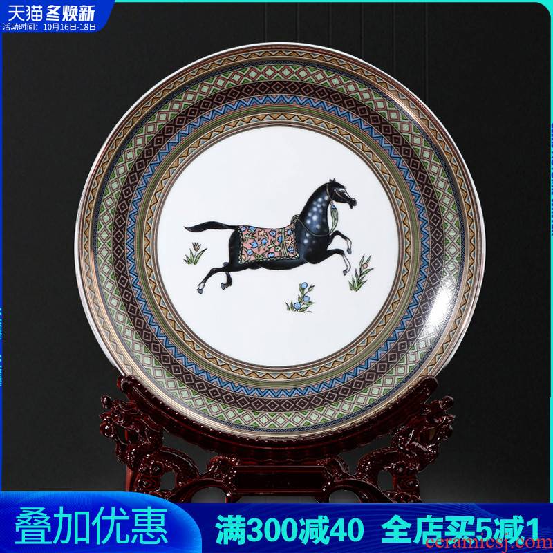 Jingdezhen ceramics European horse decoration plate living room TV ark, setting wall hang dish sat dish furnishing articles of handicraft