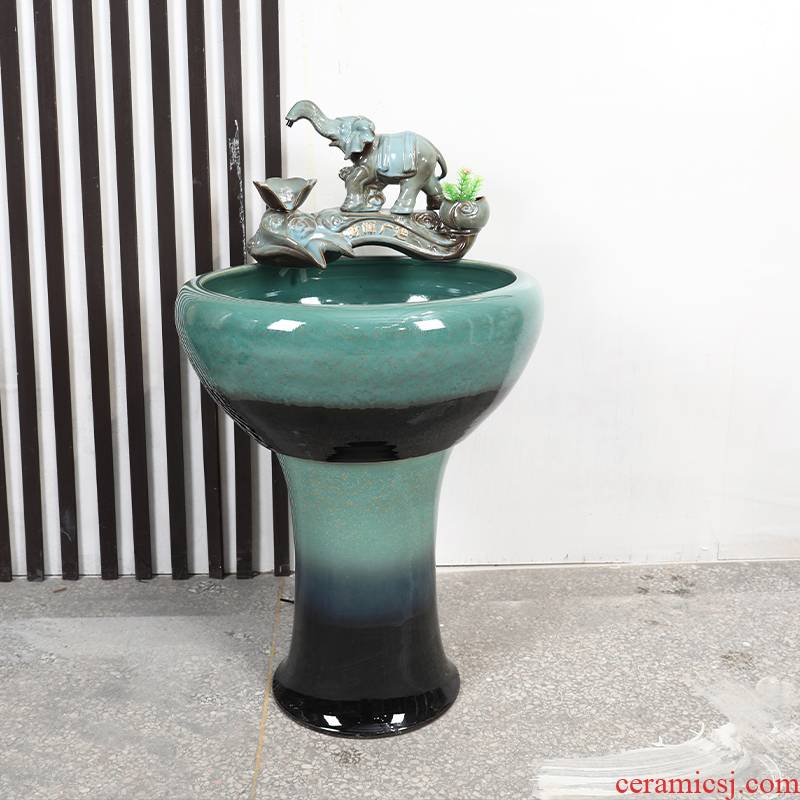 Ceramic floor pillar goldfish bowl water fountain large fish bowl lotus home landscape tortoise furnishing articles