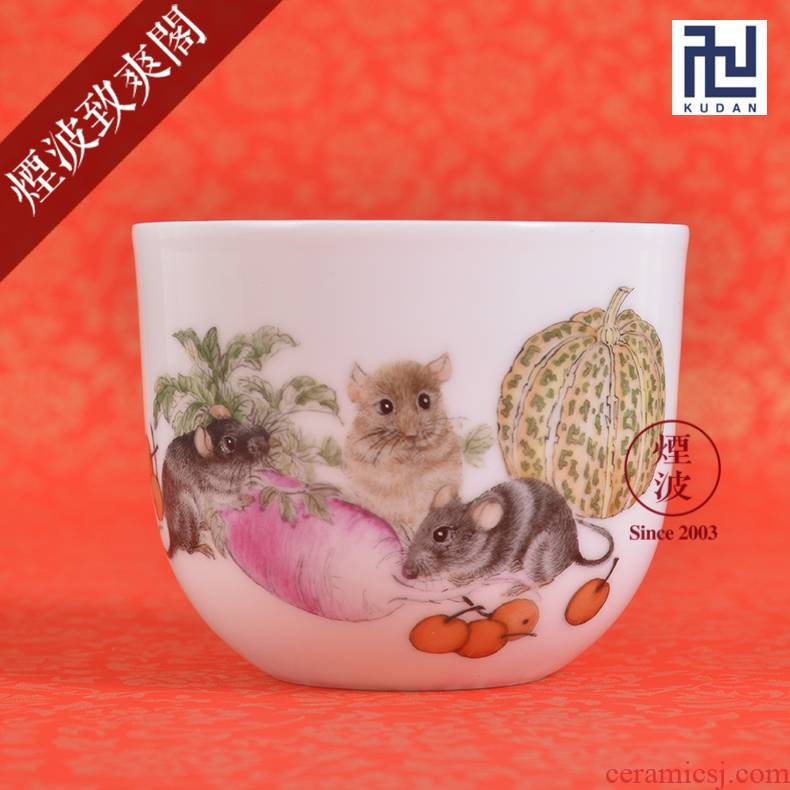 Jingdezhen nine calcinations experienced painters hand - made pastel during rat recognize feng pumpkin have sample tea cup tea cups