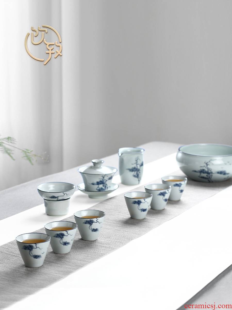 Ultimately responds to clay jingdezhen contracted hand - made kung fu tea set home sitting room tureen of pottery and porcelain teacup gift boxes