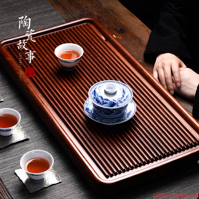Ceramic story household solid wood tea tray was dry drainage and small tea table kung fu tea set hua limu tea tray