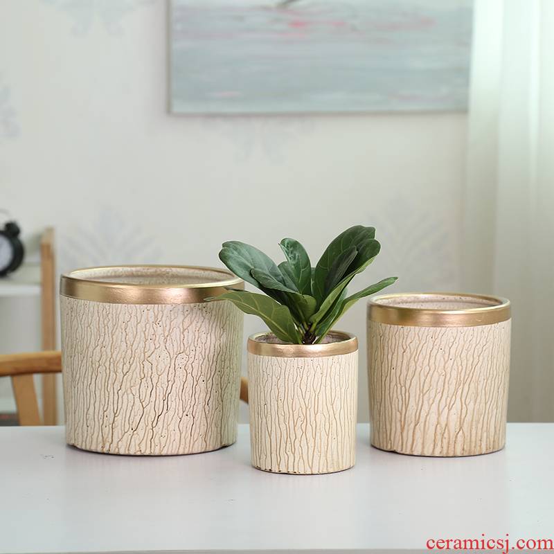 European simple cylindrical straight cylindrical ceramic flower pot new desktop butterfly orchid cactus rich tree green plant POTS
