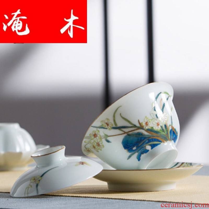 Submerged wood capacity up enamel see colour make tea tureen jingdezhen ceramic cups hand - made three bowl kung fu tea set
